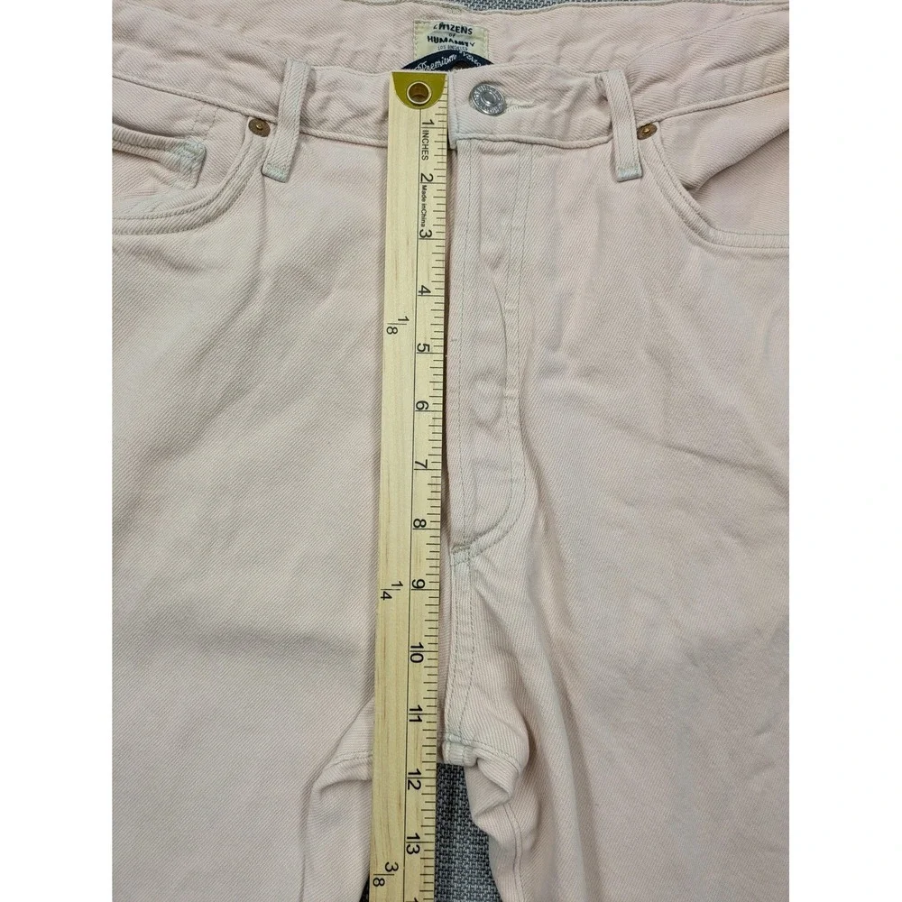Citizens Of Humanity Parker Jeans Womens Pink Relaxed Cropped Raw Hem Button Fly